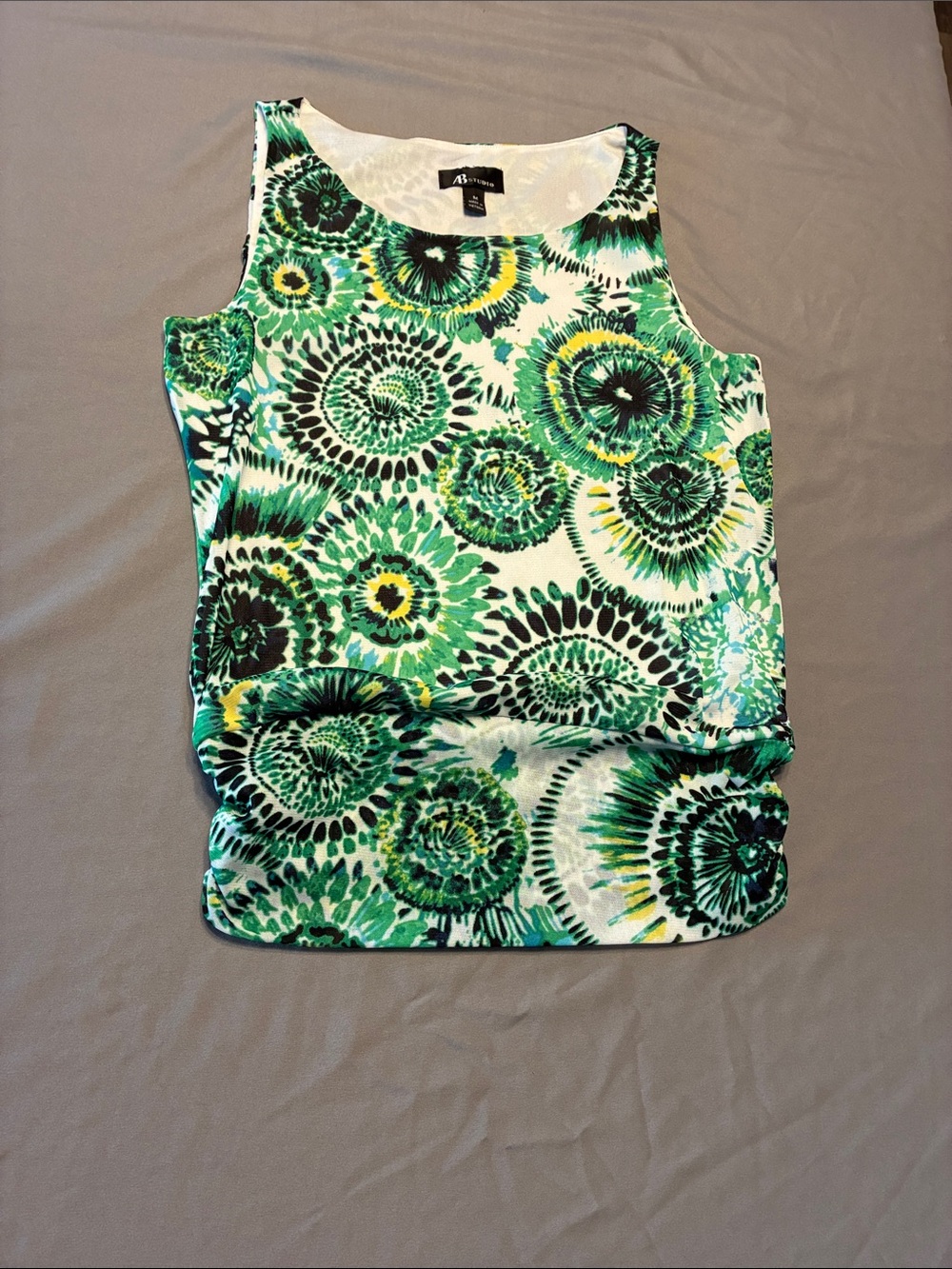 AB Studio Green Floral Spiral Print Tank Top